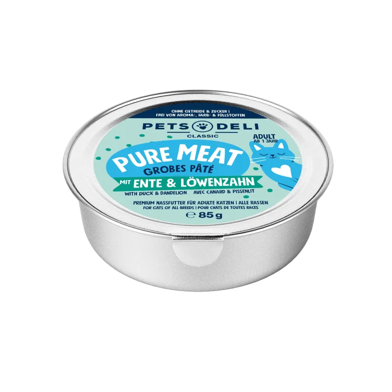 Pets Deli Pure Meat Ente mit Huhn, Löwenzahn, Leinöl 85g